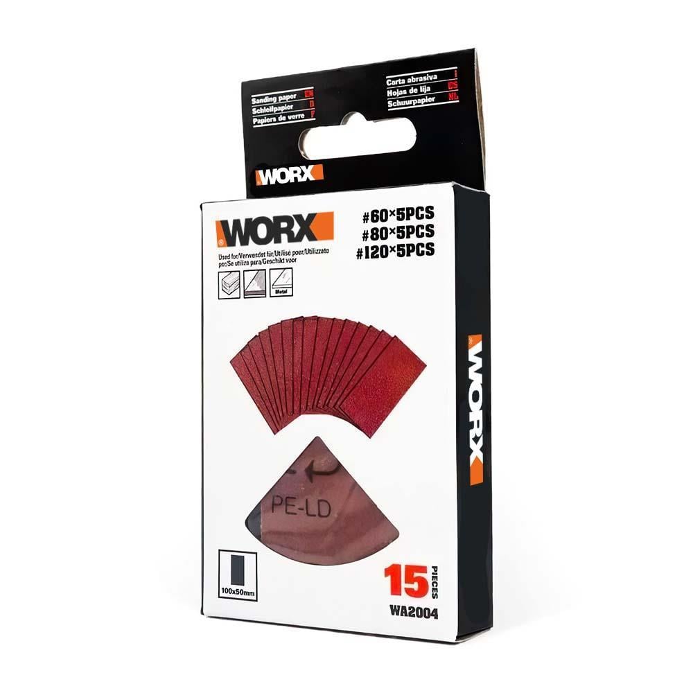WorxWORX WA2004 100x50mm 60, 80, 120 Kum, 15 Adet Cırtlı Universal Zımpara Kâğıdı SetiWA2004