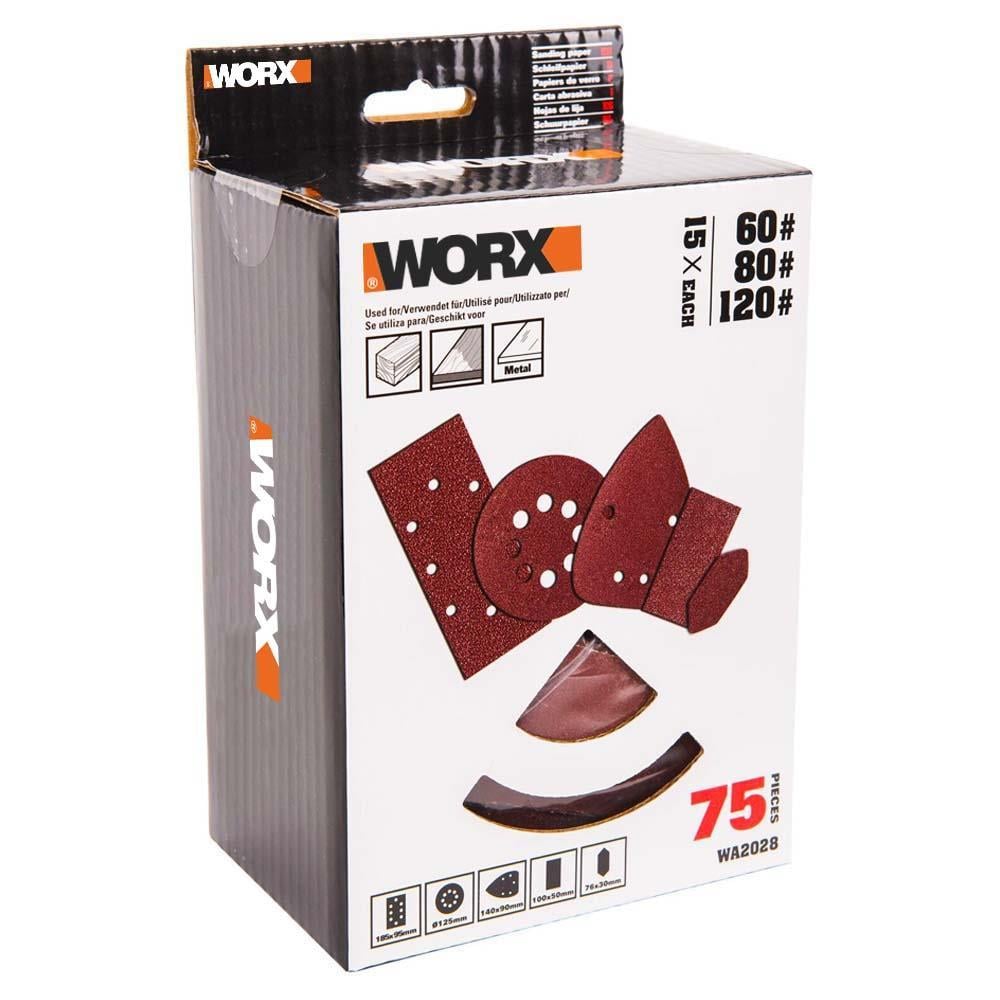 WorxWORX WA2028 60, 80, 120 Kum, Metal ve Ahşap 75 Adet Cırtlı Zımpara Kâğıdı SetiWA2028