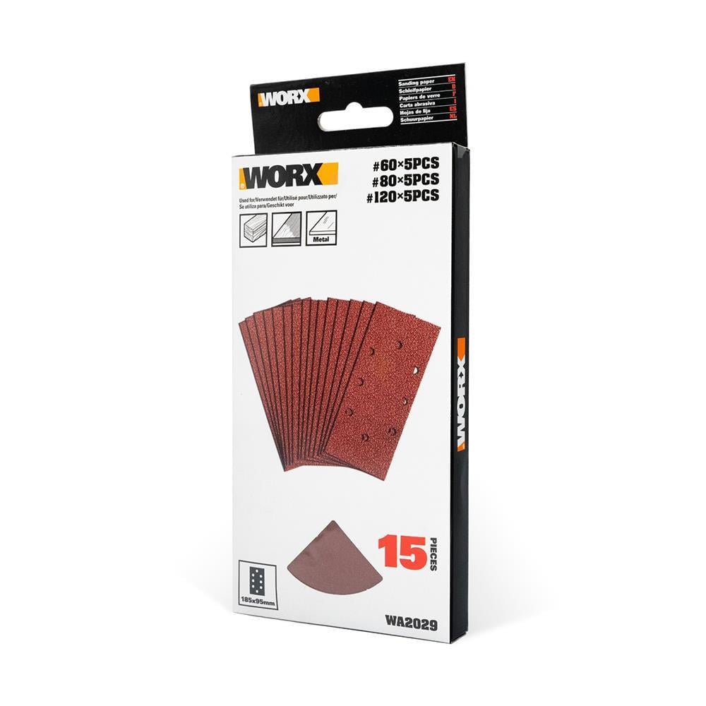 WorxWORX WA2029 185x95mm 60, 80, 120 Kum, 15 Adet Cırtlı Universal Zımpara Kâğıdı SetiWA2029