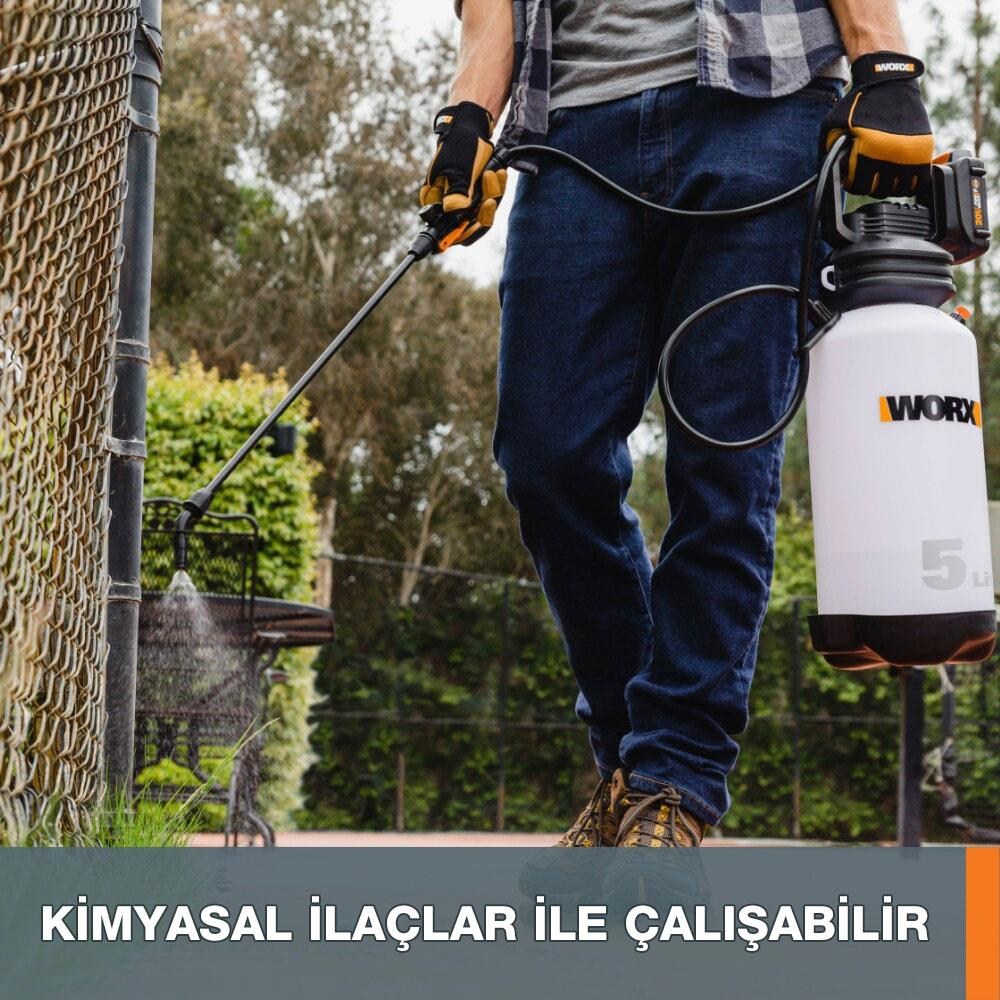 WorxWORX WG829E 20Volt 2.0Ah. Li-ion 5Lt. Omuz Askılı Basınçlı İlaçlama ve Dezenfektan PompasıWG829E