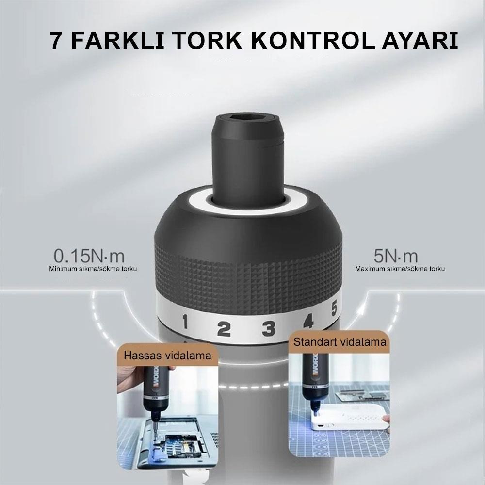 WorxWORX WX242 4Volt/2.0Ah. Li-ion Akıllı Tork Ayarlı Şarjlı Tornavida + 30 Adet Bits UçWX242