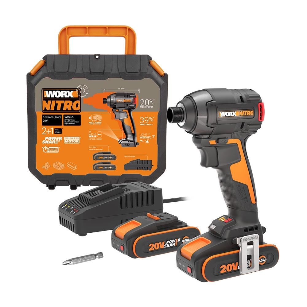 WorxWORX WX265 20Volt 2.0Ah Li-ion Çift Akülü 200Nm Kömürsüz Profesyonel Şarjlı Darbeli TornavidaWX265