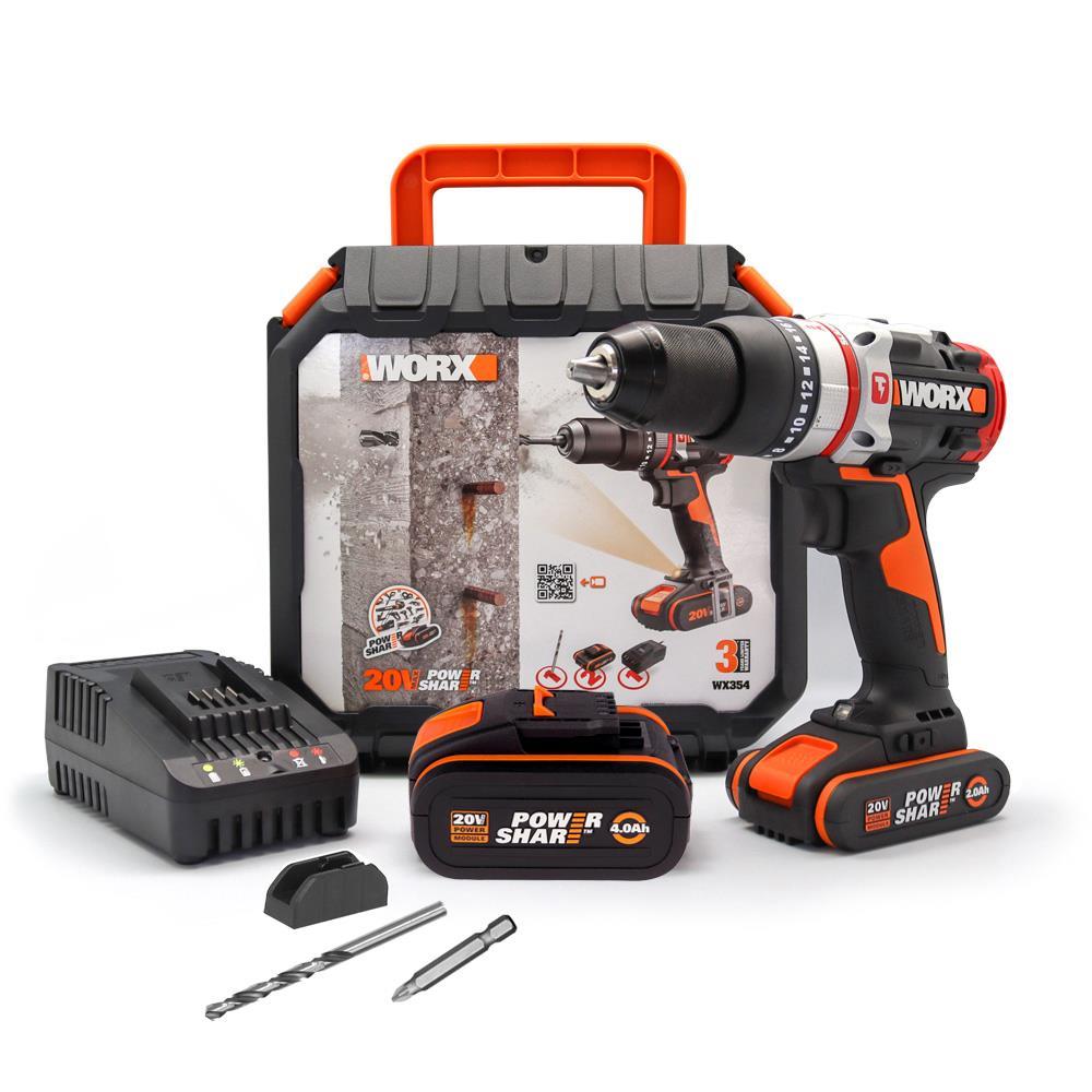 WorxWORX WX354.1 20Volt/4.0/2.0 Ah. Li-ion Çift Akülü Kömürsüz Profesyonel Darbeli Şarjlı MatkapWX354.1