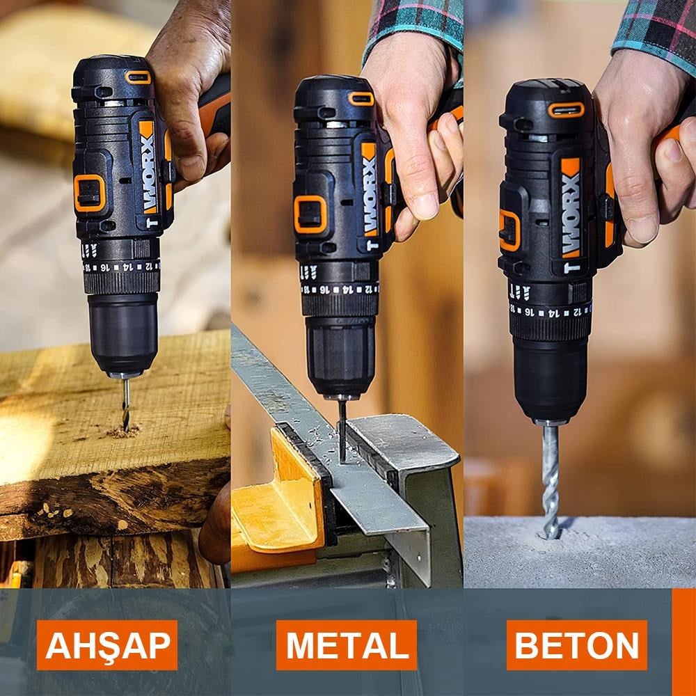 WorxWORX WX370.9 20Volt Profesyonel Şarjlı Darbeli Matkap (Akü Dahil Değildir)WX370.9