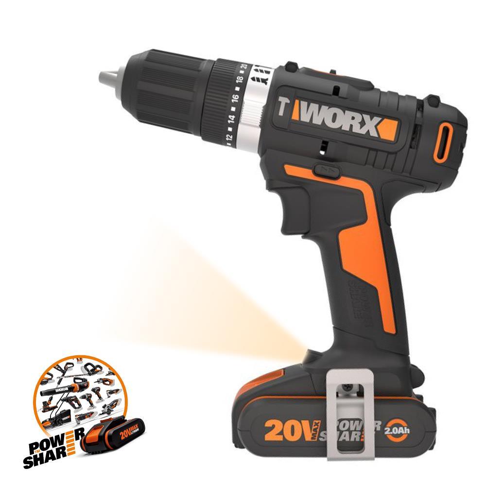 WorxWORX WX370.1 20Volt/2.0Ah. Li-ion Çift Akülü Profesyonel Şarjlı Darbeli MatkapWX370.1