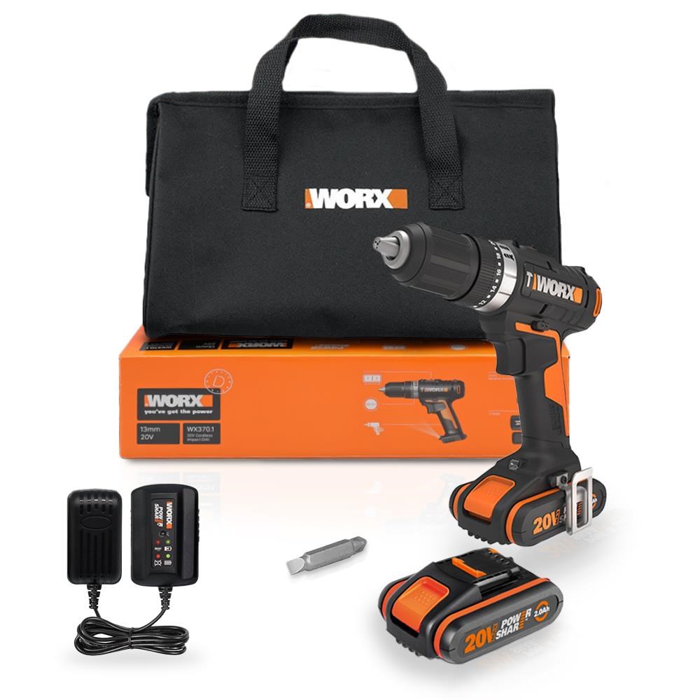 WorxWORX WX370.1 20Volt/2.0Ah. Li-ion Çift Akülü Profesyonel Şarjlı Darbeli MatkapWX370.1