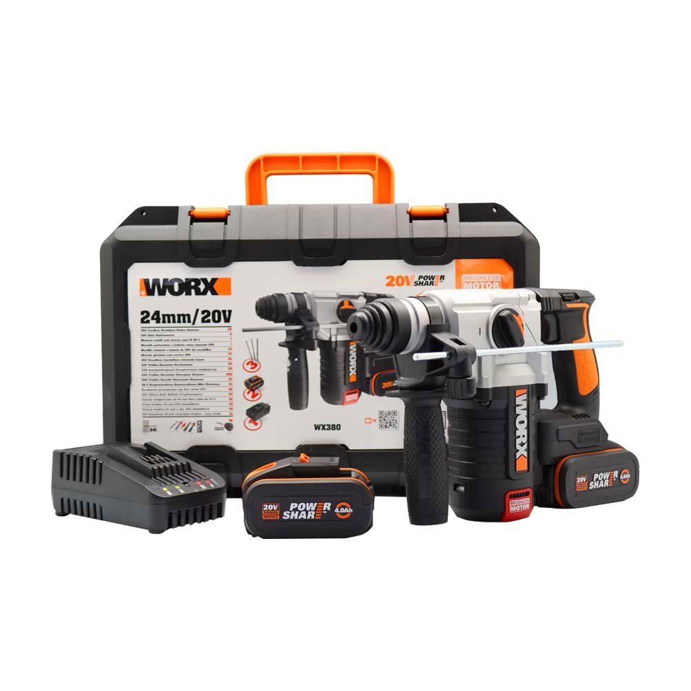 WorxWORX WX380 20Volt 4.0Ah. 2.2J Li-ion Çift Akülü Şarjlı Profesyonel SDS-Plus Pnömatik Kırıcı/DeliciWX380