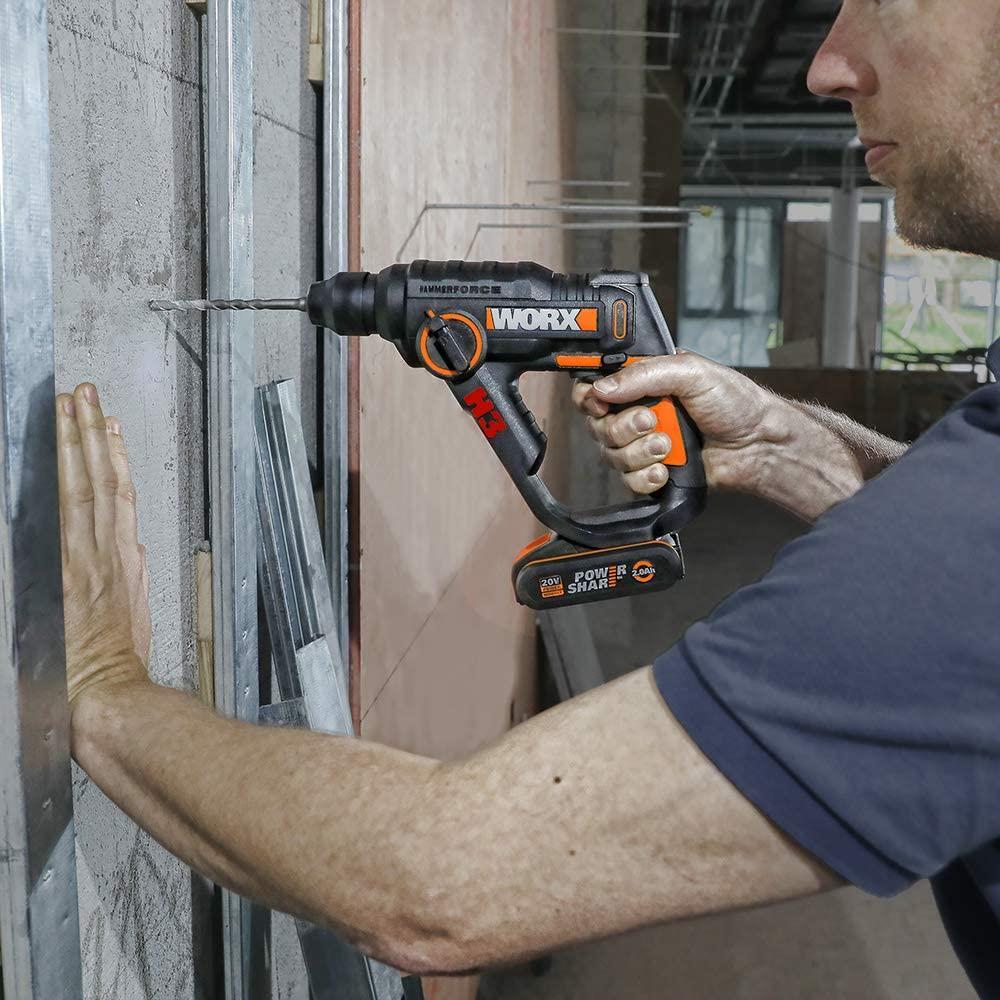 WorxWORX WX390.9 20Volt 1.2J Profesyonel SDS-Plus Pnömatik Şarjlı Matkap + 8 Adet Uç + Mandren (Akü Dahil Değildir)WX390.9