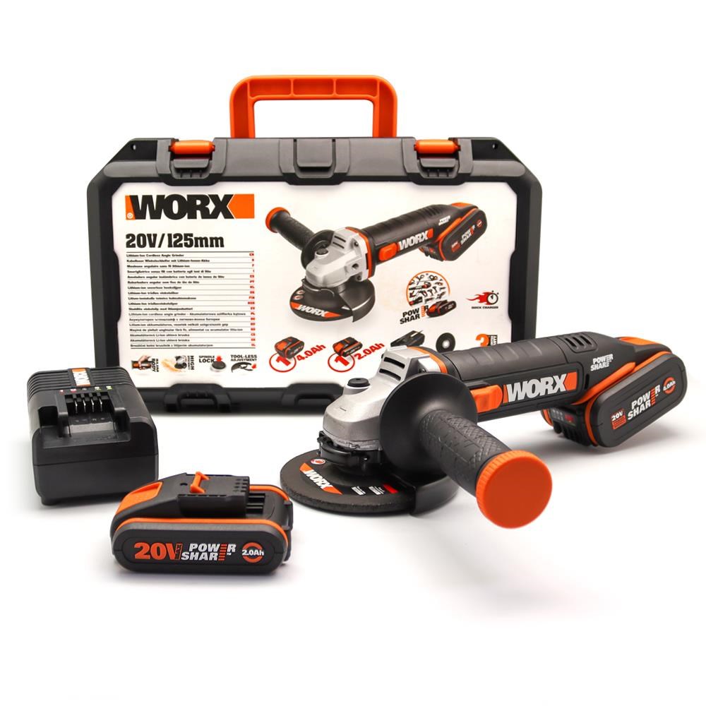 WorxWORX WX803 20Volt 2.0/4.0 Ah. Li-ion Çift Akülü 125mm Profesyonel Şarjlı Avuç TaşlamaWX803