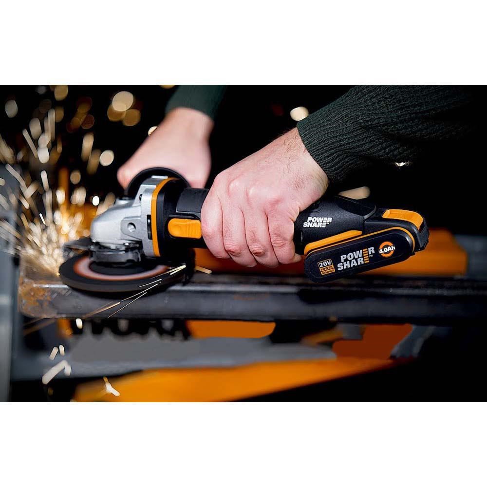 WorxWORX WX803 20Volt 2.0/4.0 Ah. Li-ion Çift Akülü 125mm Profesyonel Şarjlı Avuç TaşlamaWX803