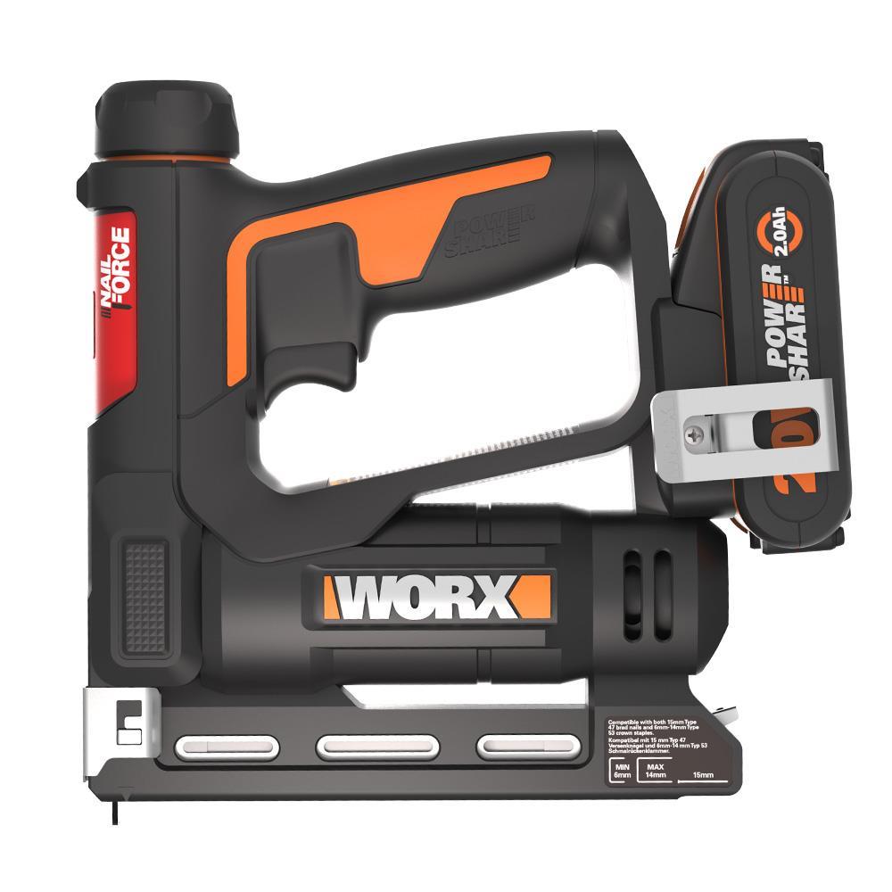 WorxWORX WX843 20Volt/2.0Ah. Li-ion Şarjlı Profesyonel 6-14mm Zımba ve 15mm Çivi Çakma + 3500 adet Yedek Zımba ve ÇiviWX843