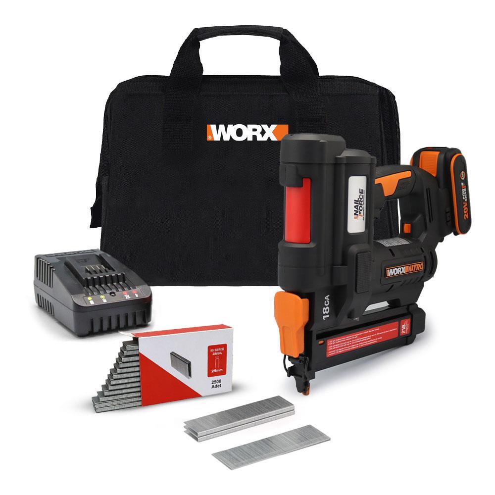 WorxWORX WX844 20Volt/2.0Ah Li-ion 16-40mm Profesyonel Şarjlı Zımba Makinesi + 2700 Adet Yedek ZımbaWX844