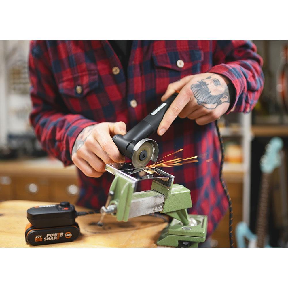 WorxWORX WX990 MAKERX 20Volt 2.0Ah. Kömürsüz Profesyonel Gravür + 50MM Açılı Avuç Taşlama Kombo Set + 39 Parça aksesuarWX990