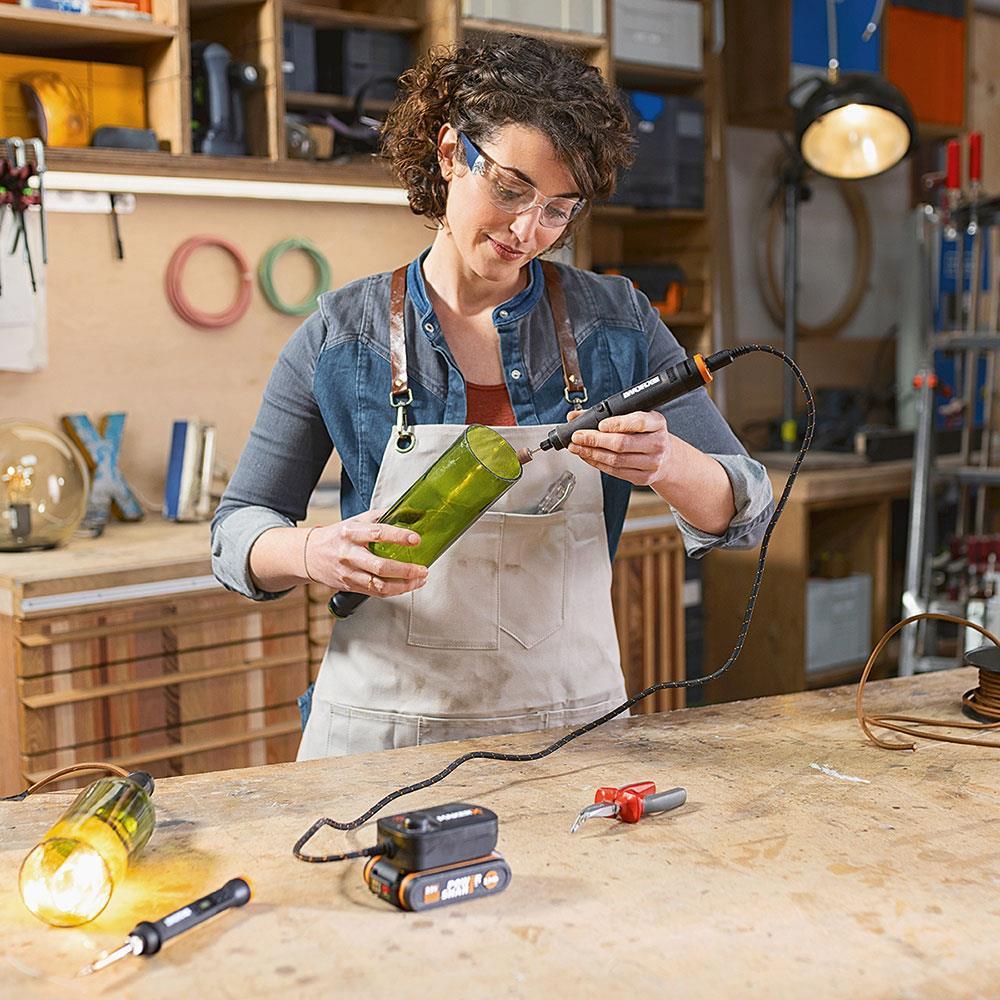 WorxWORX WX990 MAKERX 20Volt 2.0Ah. Kömürsüz Profesyonel Gravür + 50MM Açılı Avuç Taşlama Kombo Set + 39 Parça aksesuarWX990