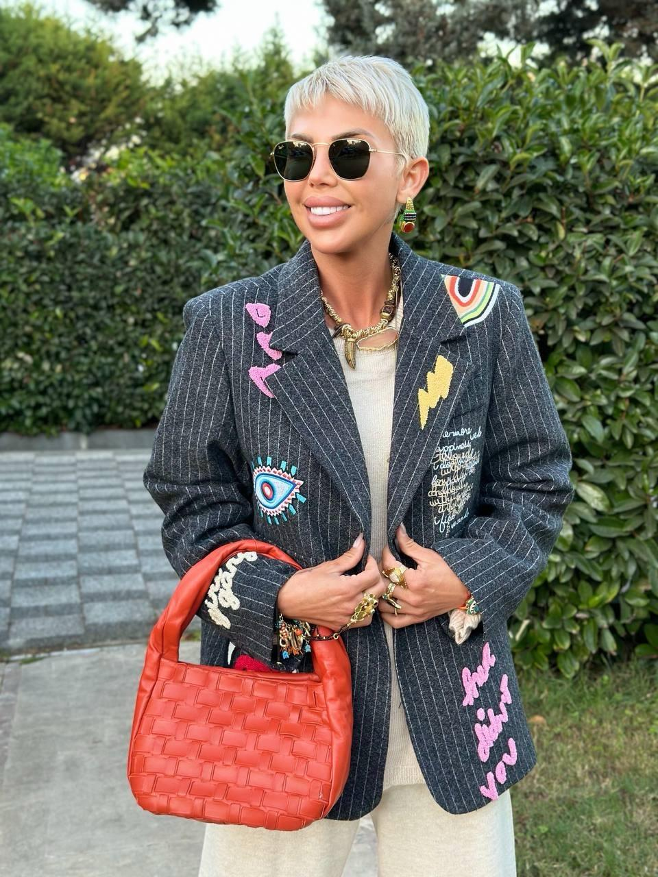 ANTRASİT ÇİZGİLİ PUNCH NAKIŞLI BLAZER CEKET