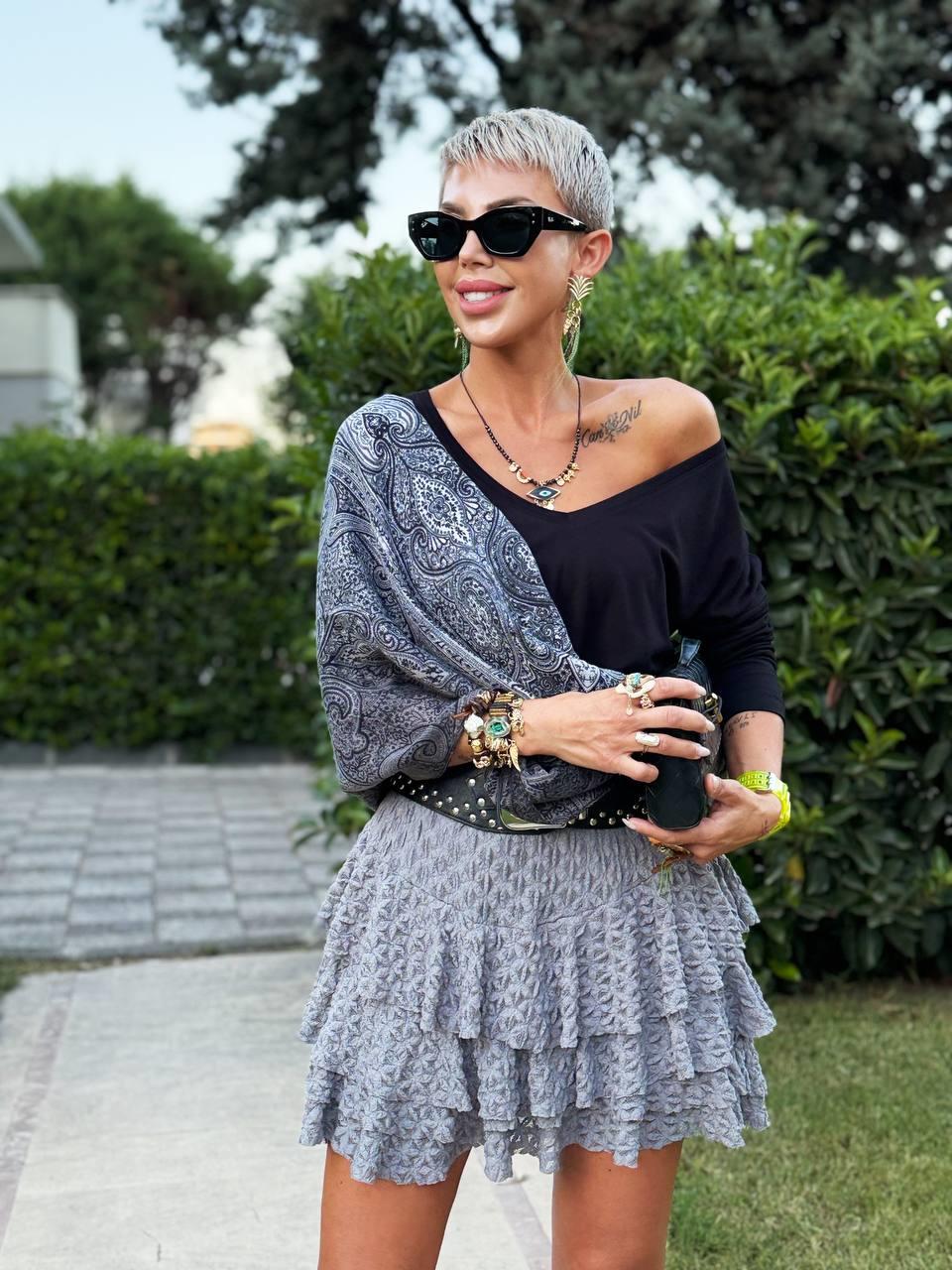 ANTRASİT DANTELLİ ŞORT ASTARLI ETEK