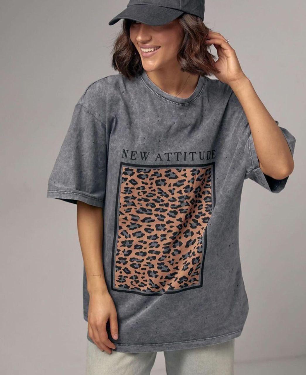 ANTRASİT LEOPAR BASKILI TSHIRT
