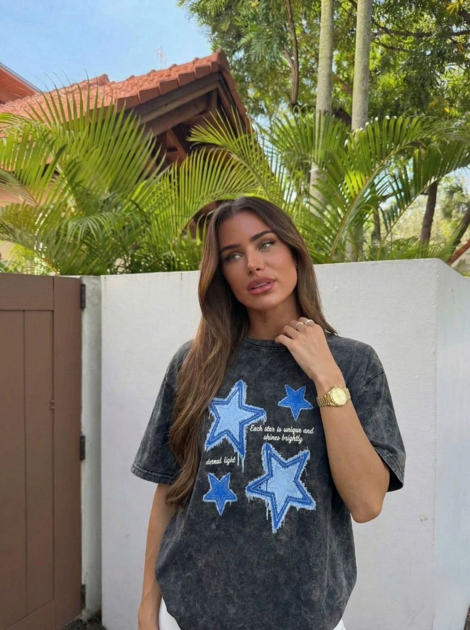 ANTRASİT MAVİ YILDIZ BASKILI TSHIRT 