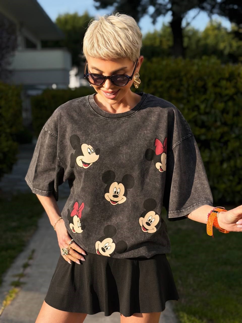 ANTRASİT MİNİ MICKEY BASKILI TSHIRT