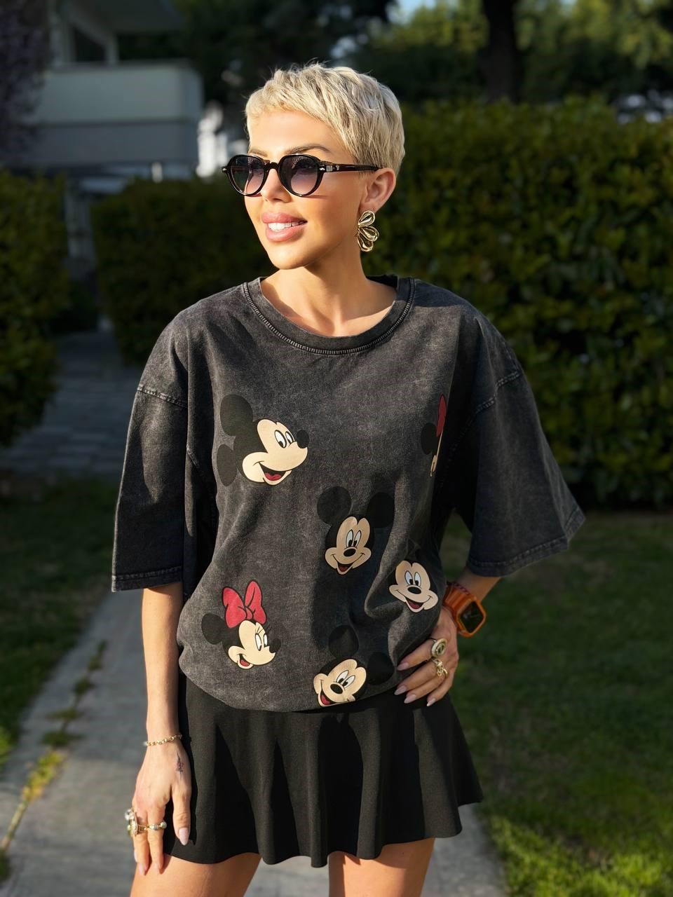 ANTRASİT MİNİ MICKEY BASKILI TSHIRT