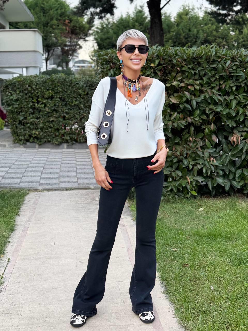 ANTRASİT PENS GÖRÜNÜMLÜ İSPANYOL PAÇA JEAN PANTOLON