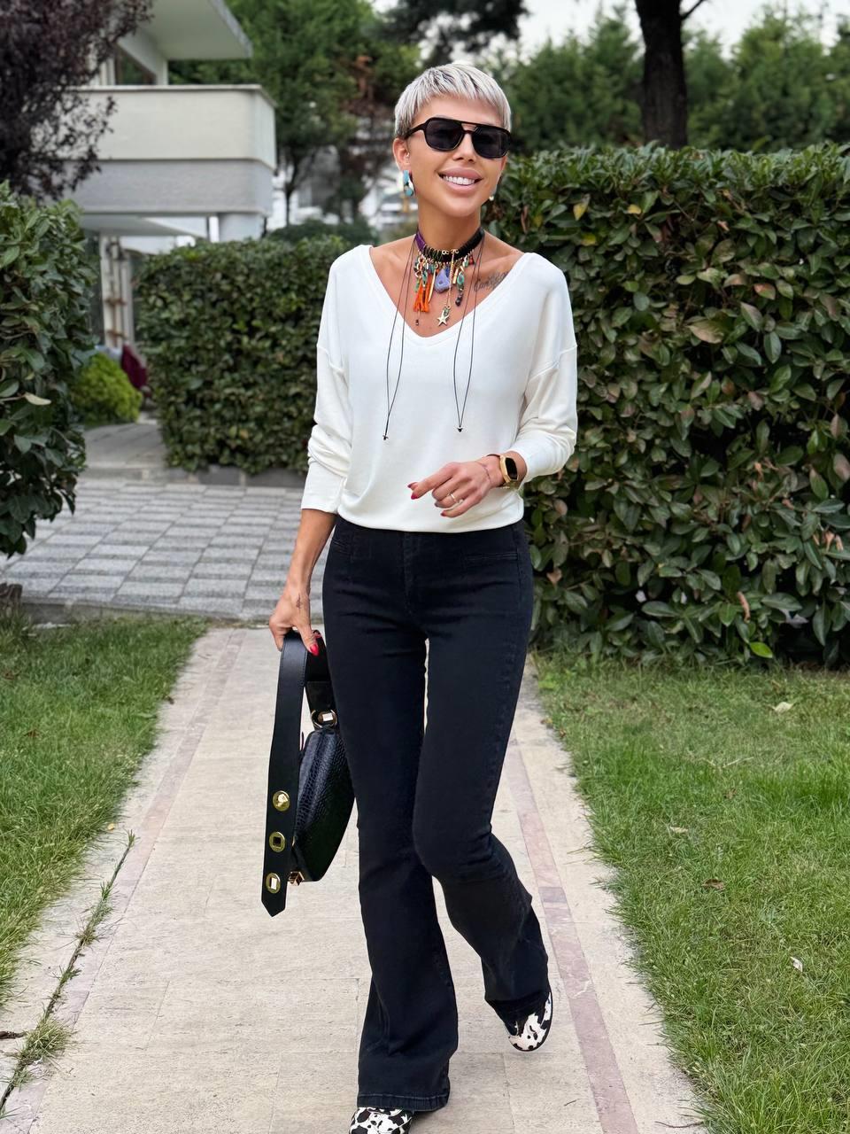 ANTRASİT PENS GÖRÜNÜMLÜ İSPANYOL PAÇA JEAN PANTOLON