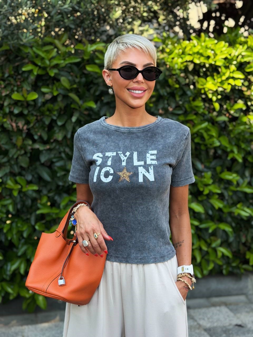 ANTRASİT STYLE ICON FİTİLLİ BODY TSHIRT