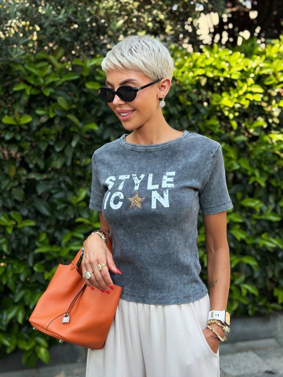 ANTRASİT STYLE ICON FİTİLLİ BODY TSHIRT