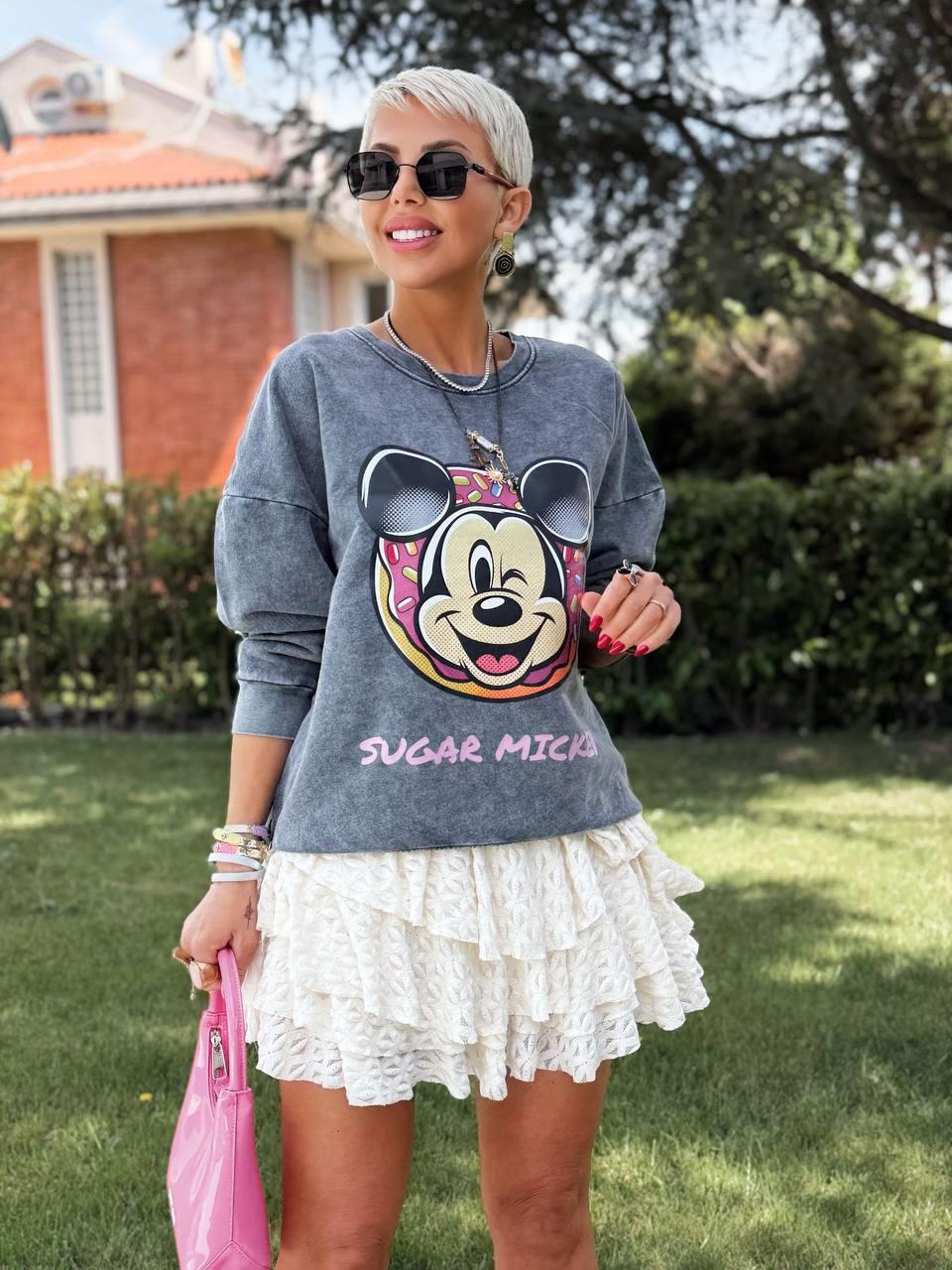 ANTRASİT YIKAMALI SUGAR MICKEY SWEATSHIRT
