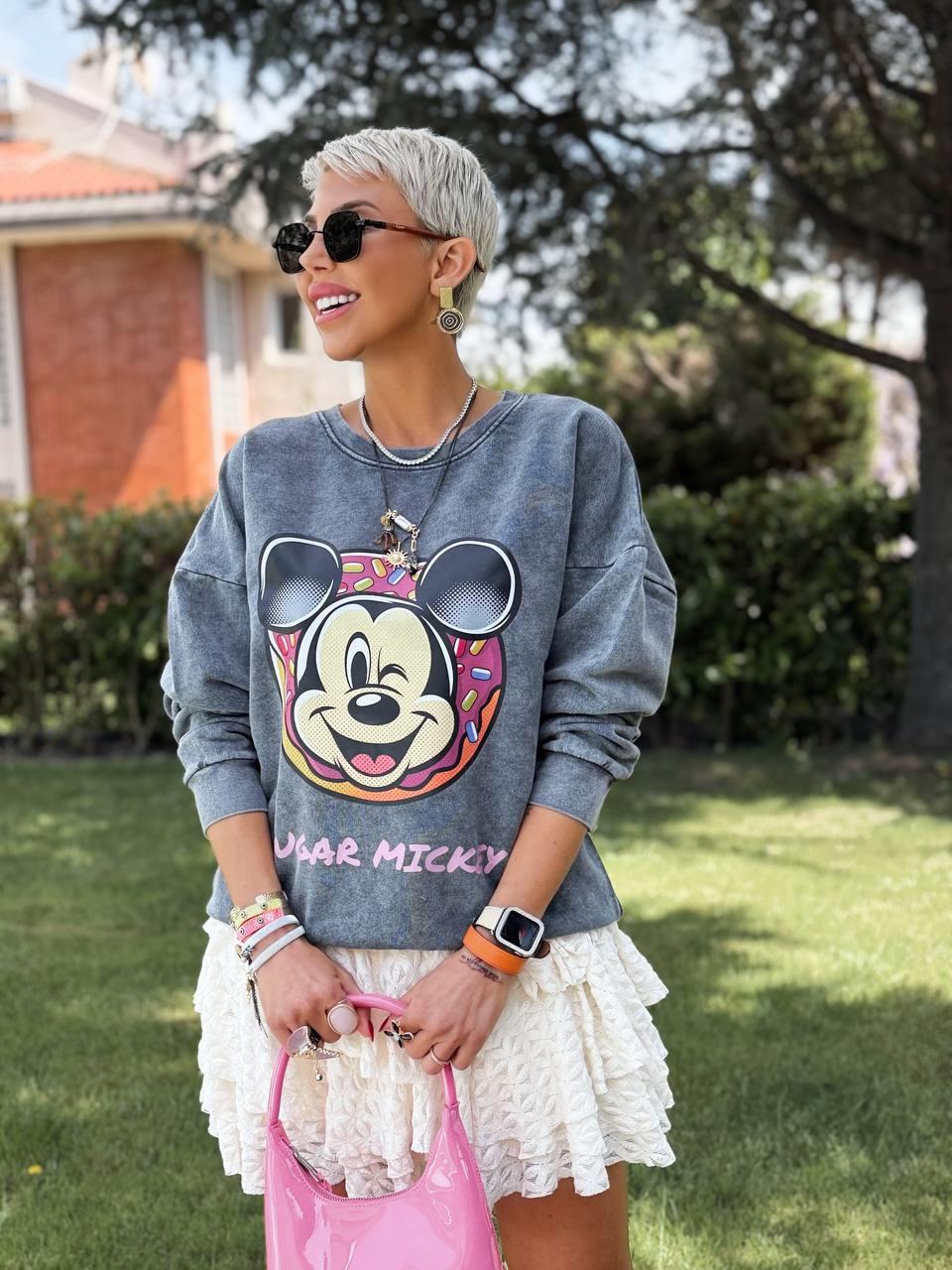 ANTRASİT YIKAMALI SUGAR MICKEY SWEATSHIRT