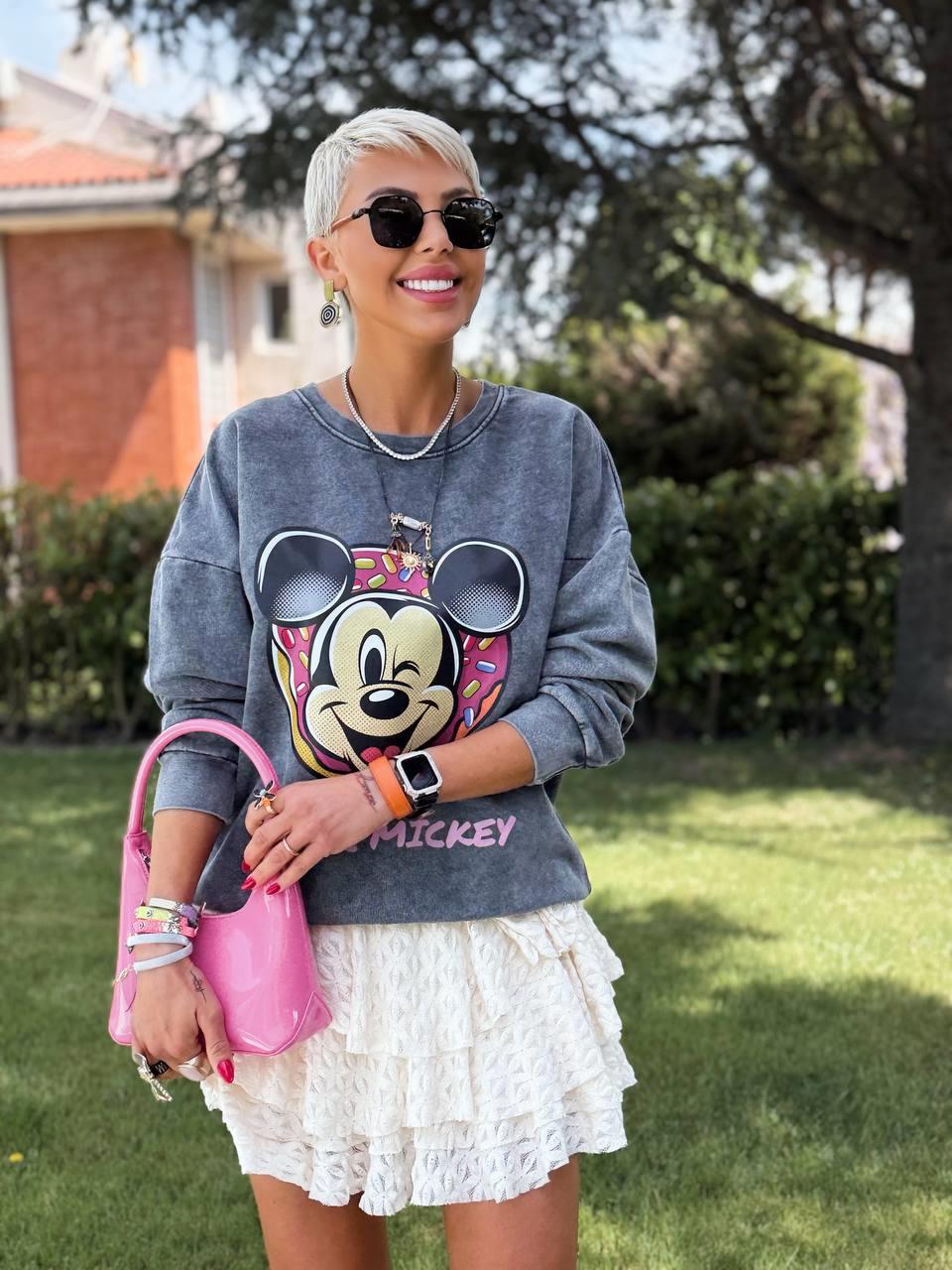 ANTRASİT YIKAMALI SUGAR MICKEY SWEATSHIRT