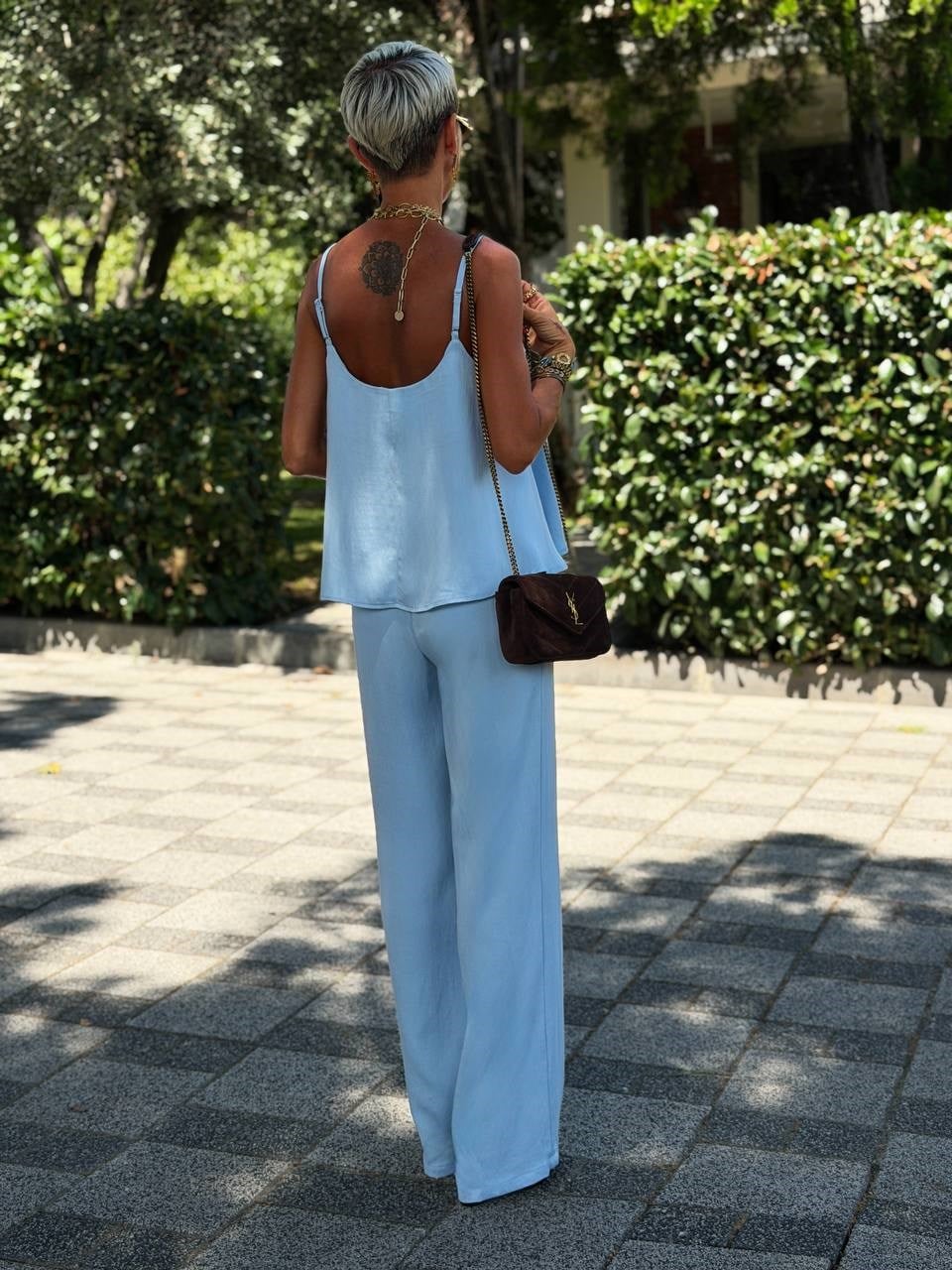 Ayarlanabilir Askılı Bluz Pantolon Takım - Bebe Mavi