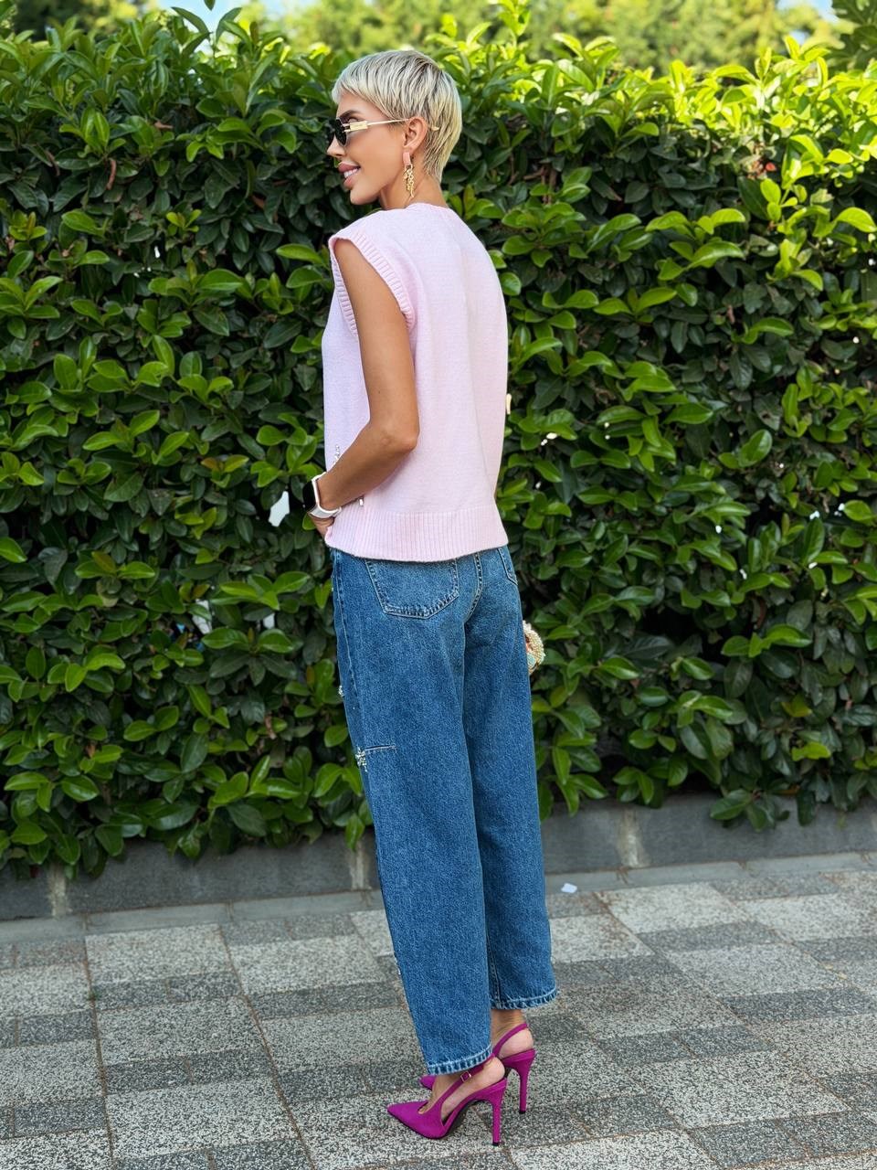 Balon Model Taşlı Jean Pantolon Lacivert