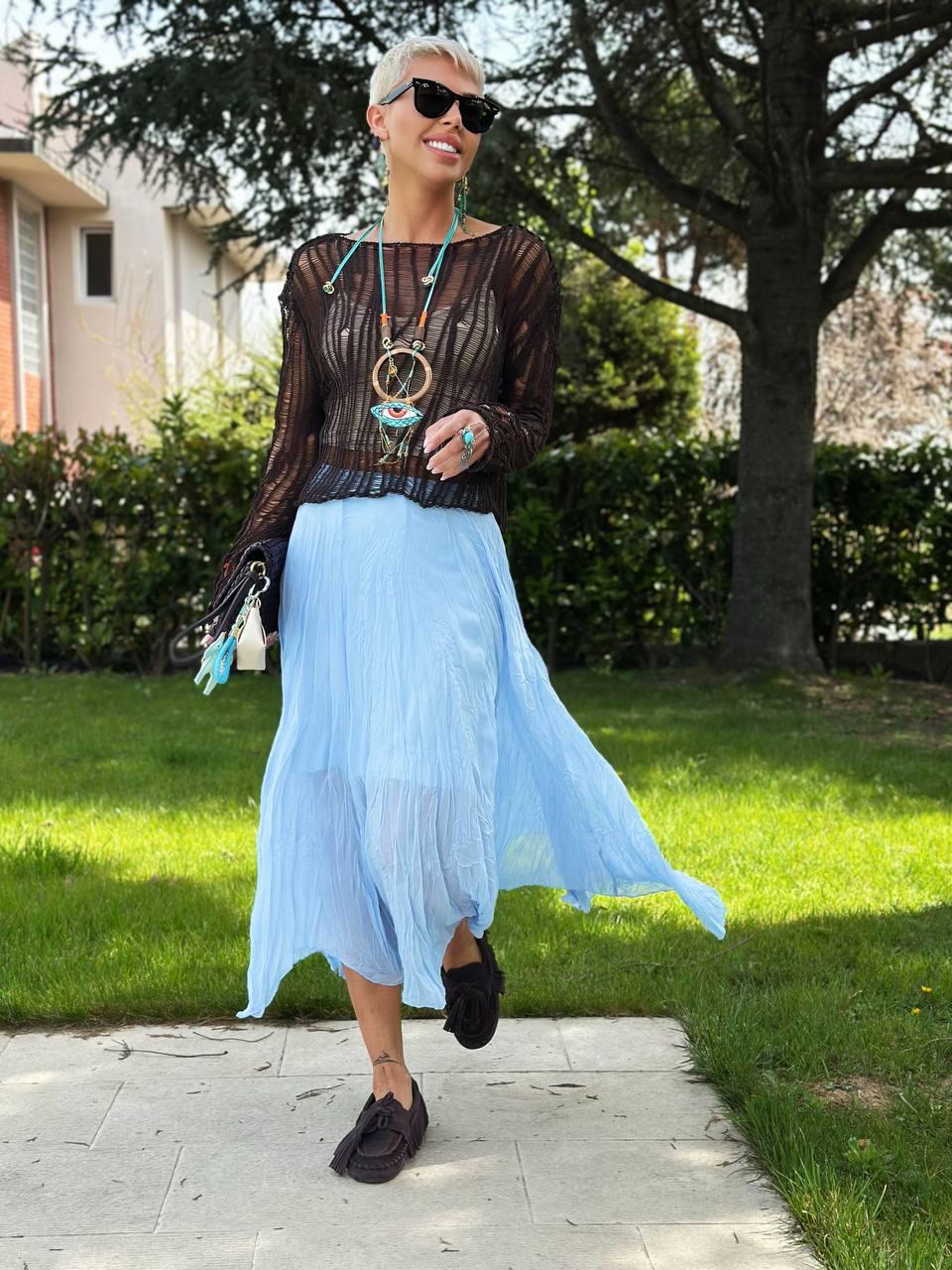 BEBE MAVİSİ ASTARLI ASİMETRİK TÜL ETEK