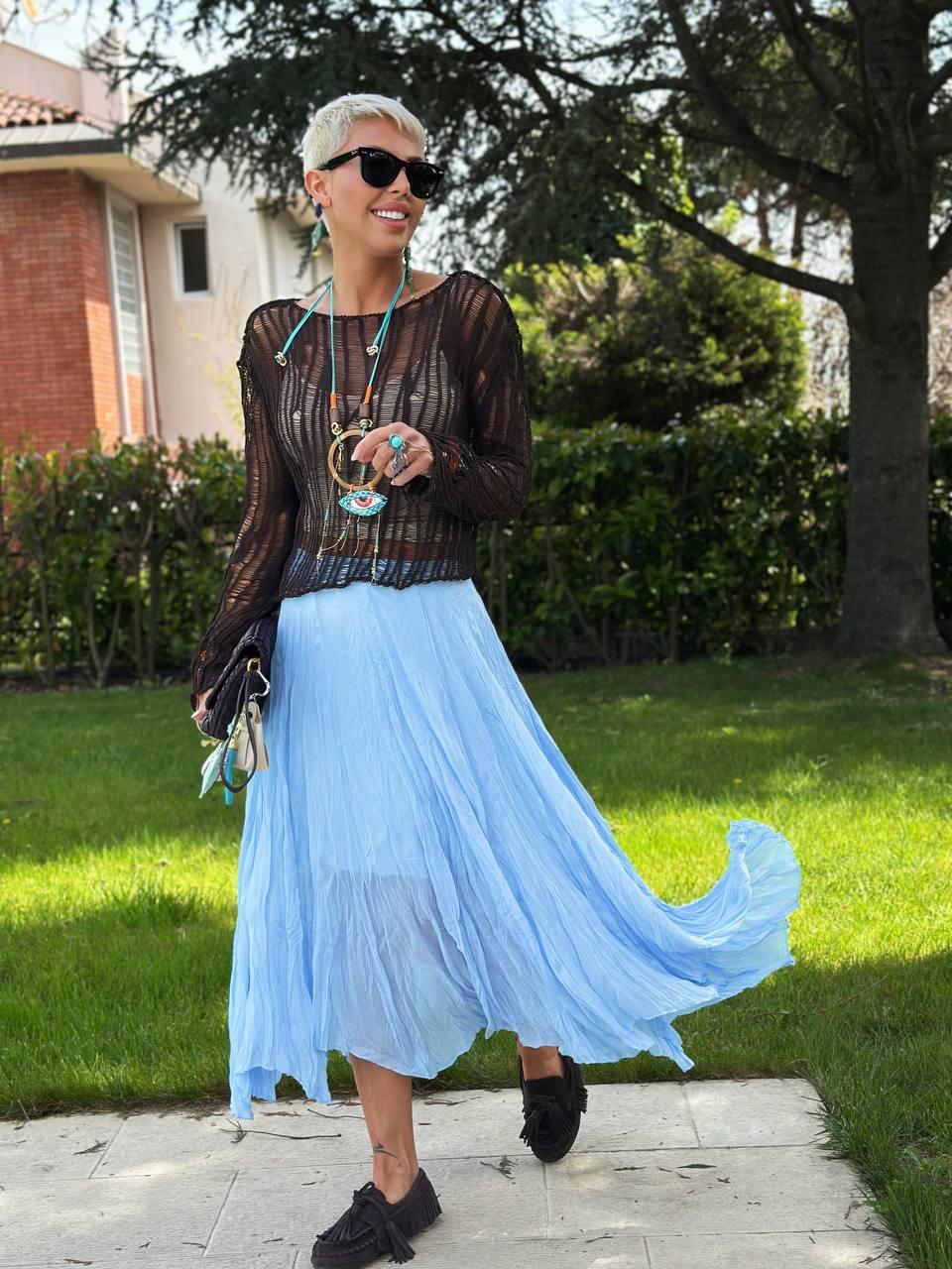 BEBE MAVİSİ ASTARLI ASİMETRİK TÜL ETEK