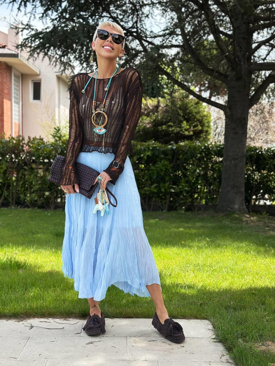 BEBE MAVİSİ ASTARLI ASİMETRİK TÜL ETEK