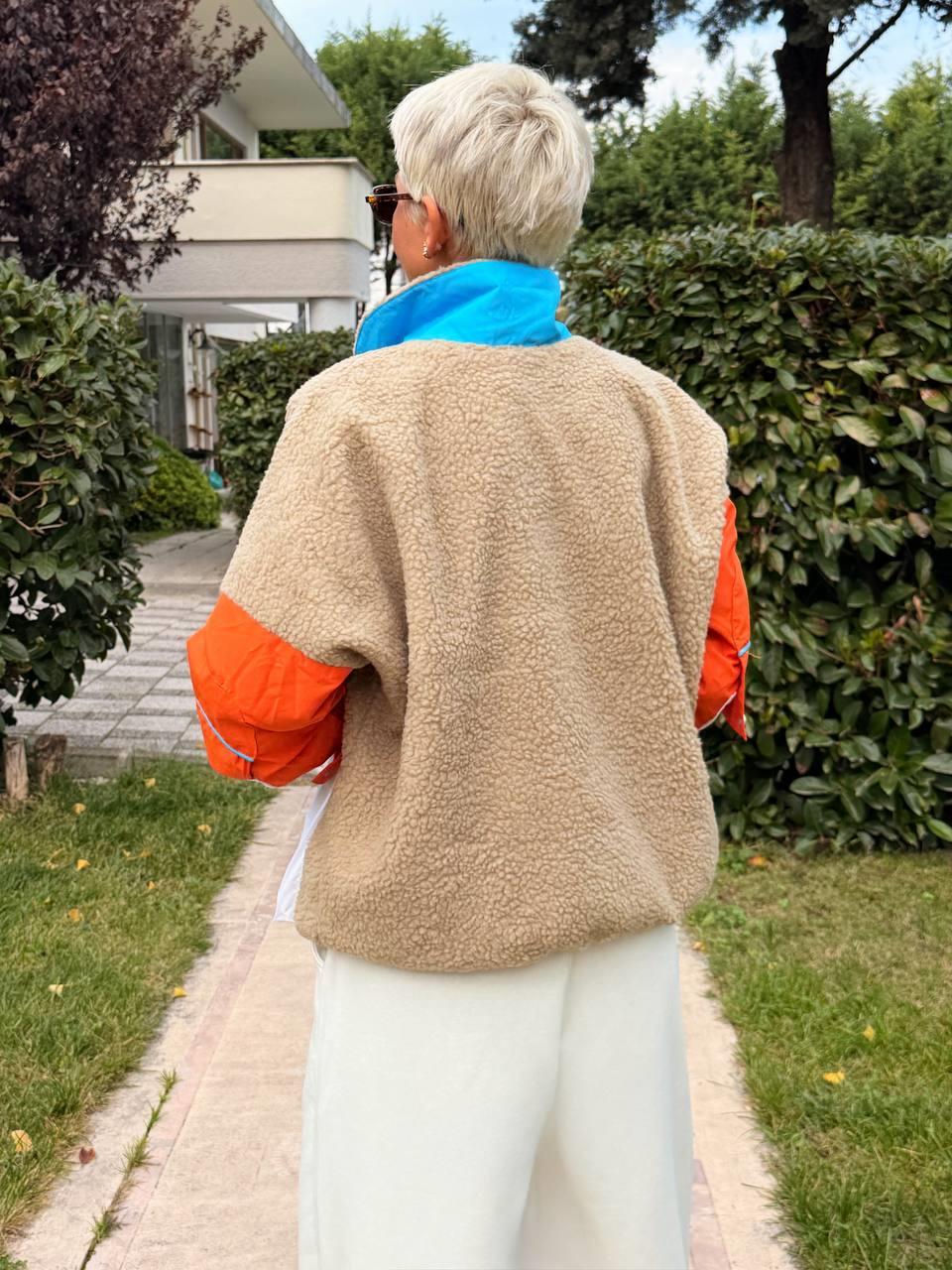BEJ CEP DETAYLI TASARIM TEDDY MONT