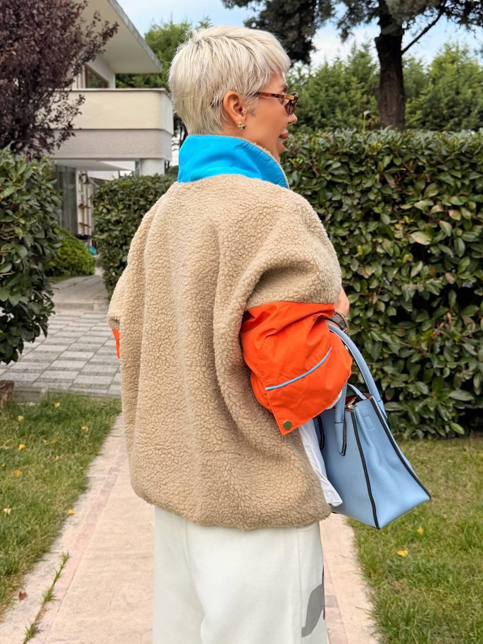 BEJ CEP DETAYLI TASARIM TEDDY MONT