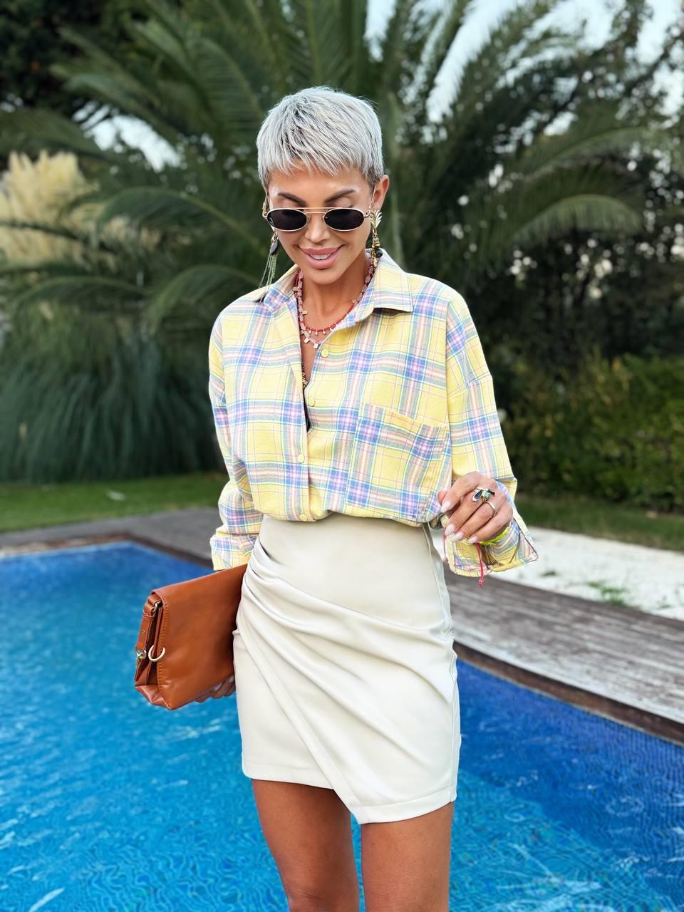 BEJ RENGİ ASİMETRİK ZARF DERİ ETEK