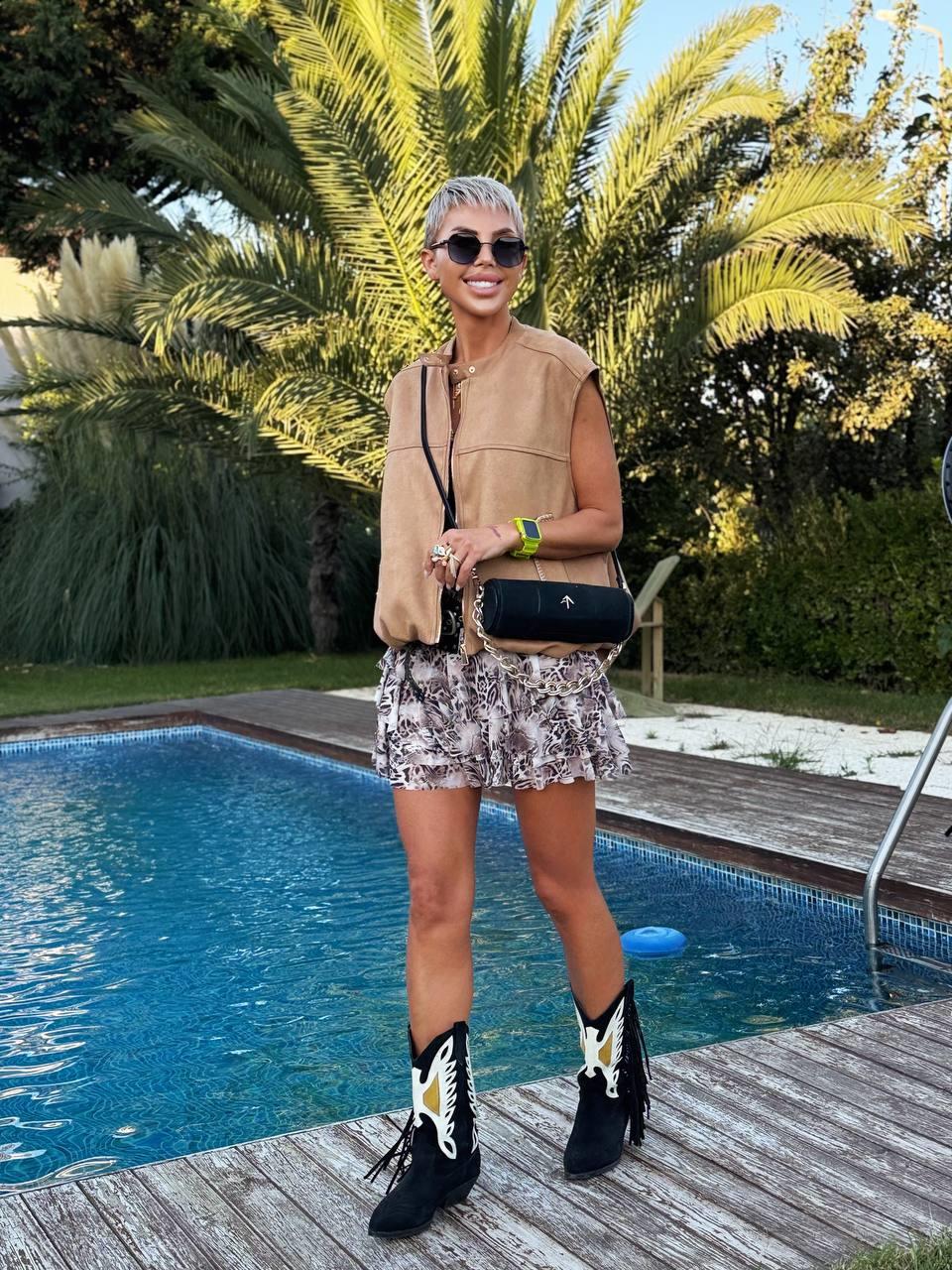 BEJ SOFT LEOPAR DESENLİ ŞORT ASTARLI ETEK