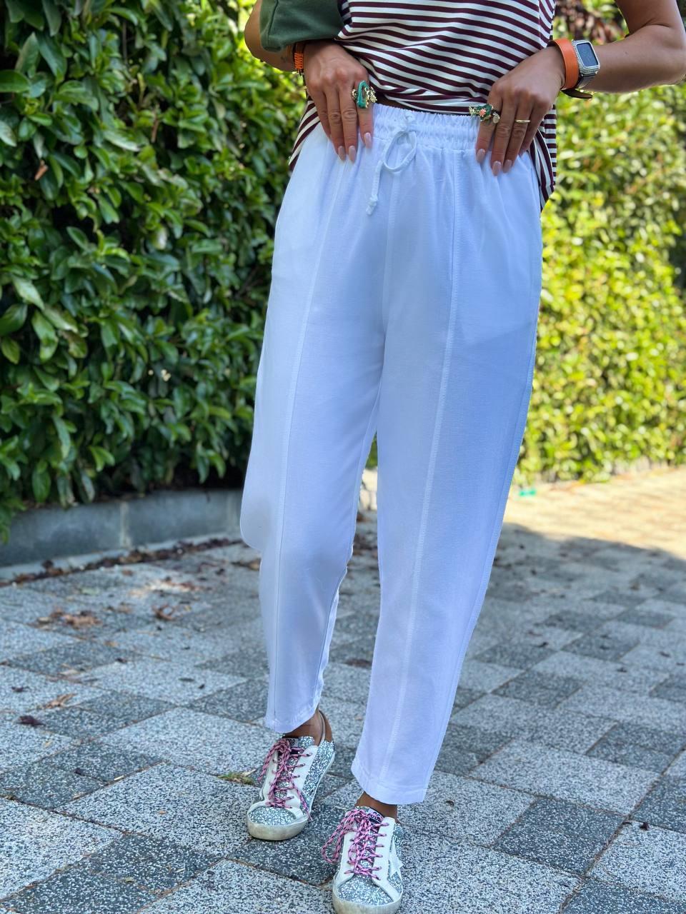 BEYAZ BELİ BAĞCIKLI KETEN PANTOLON
