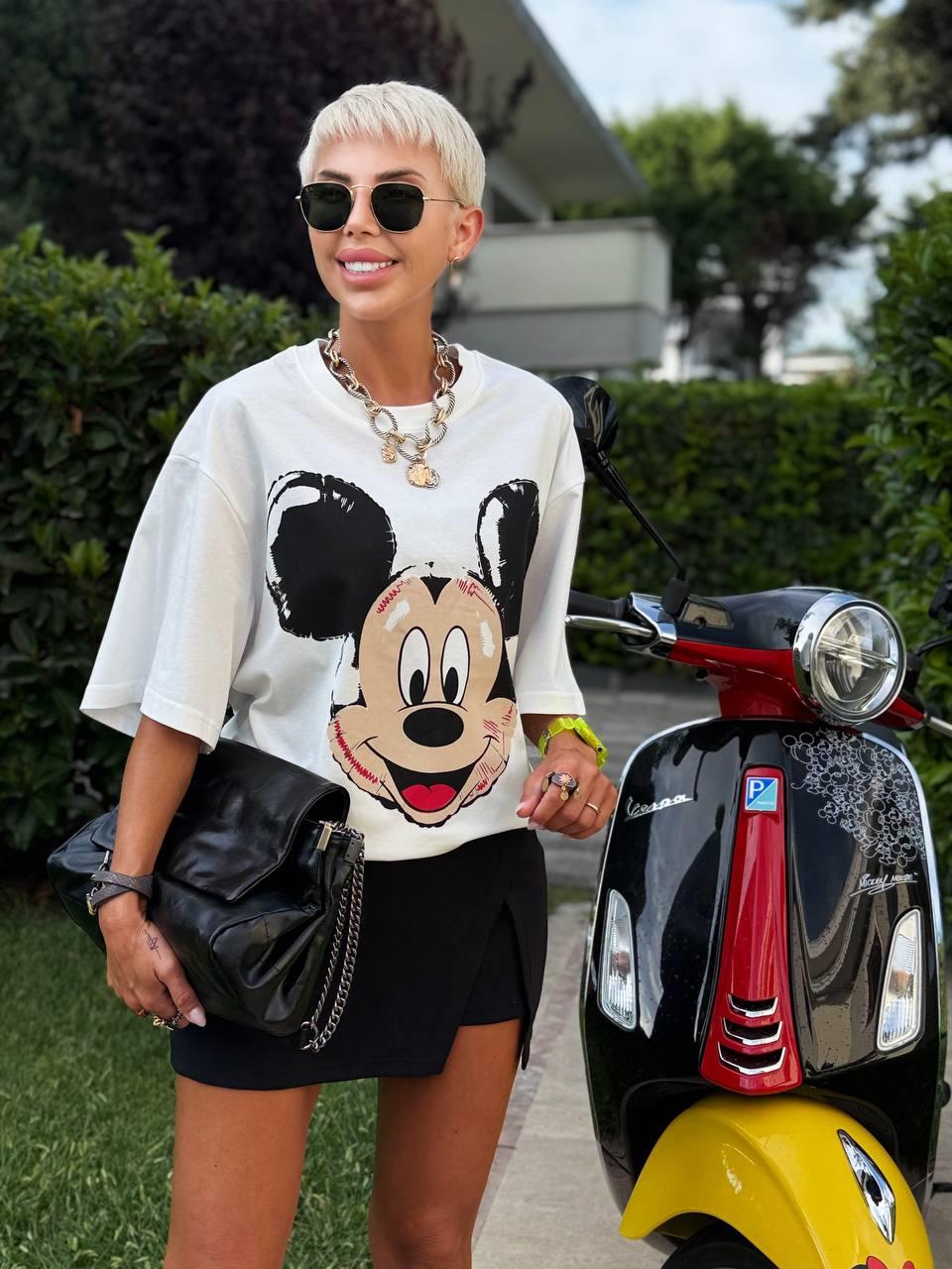 BEYAZ MICKEY BASKILI TSHIRT