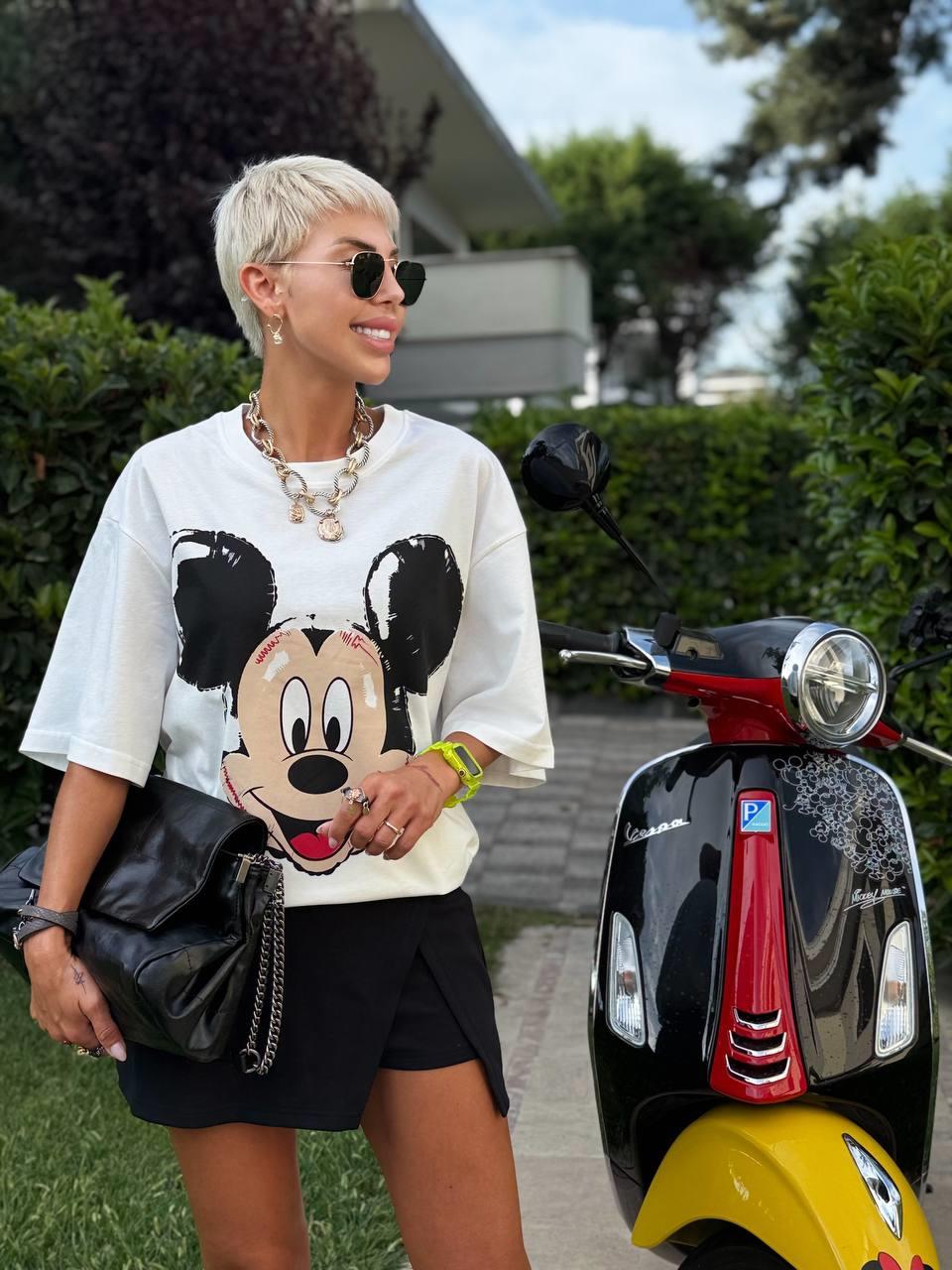 BEYAZ MICKEY BASKILI TSHIRT