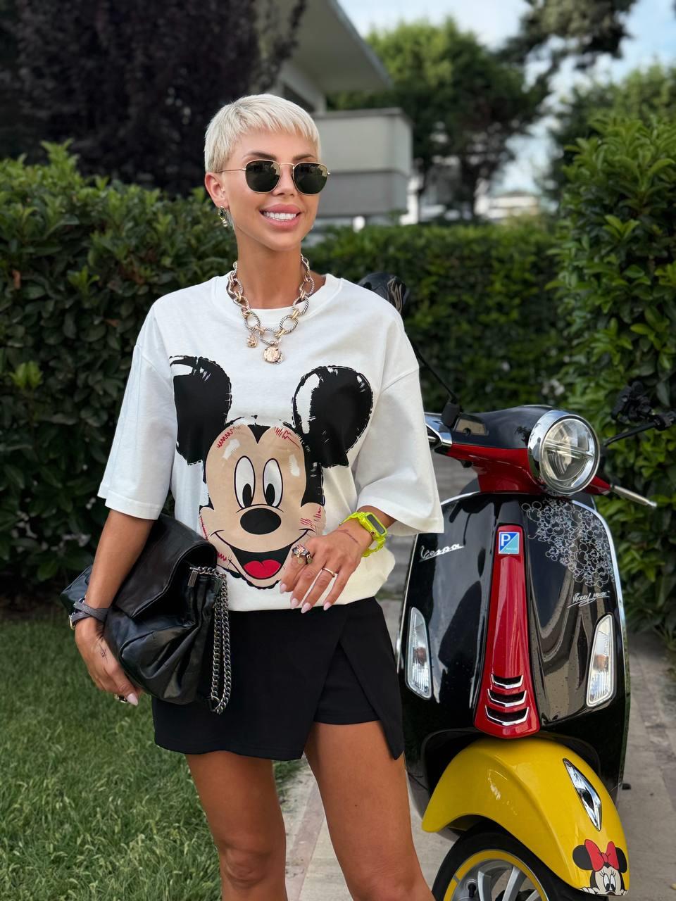 BEYAZ MICKEY BASKILI TSHIRT