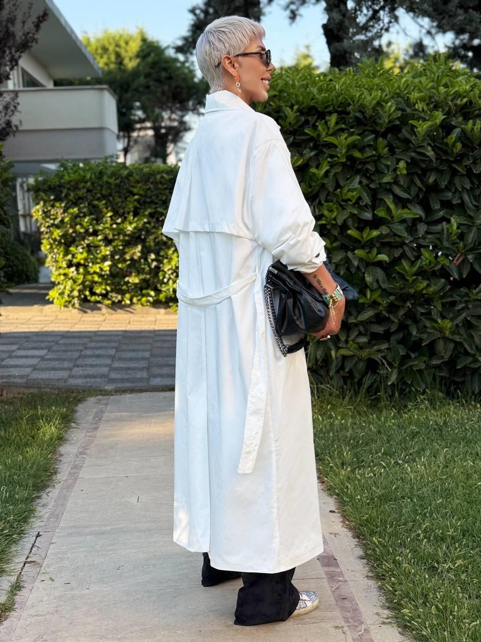 BEYAZ OVERSIZE ASTARLI TRENÇ