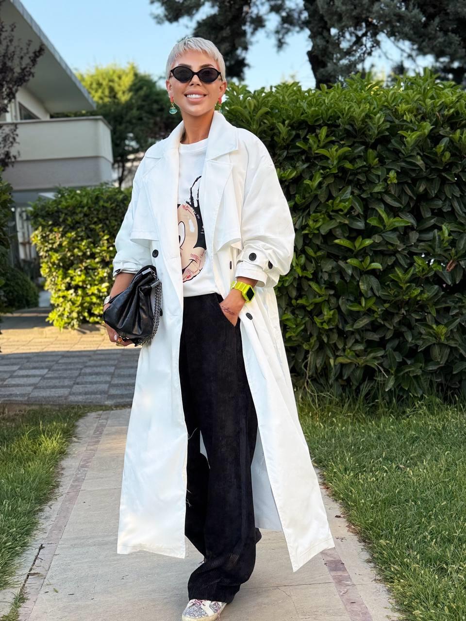 BEYAZ OVERSIZE ASTARLI TRENÇ