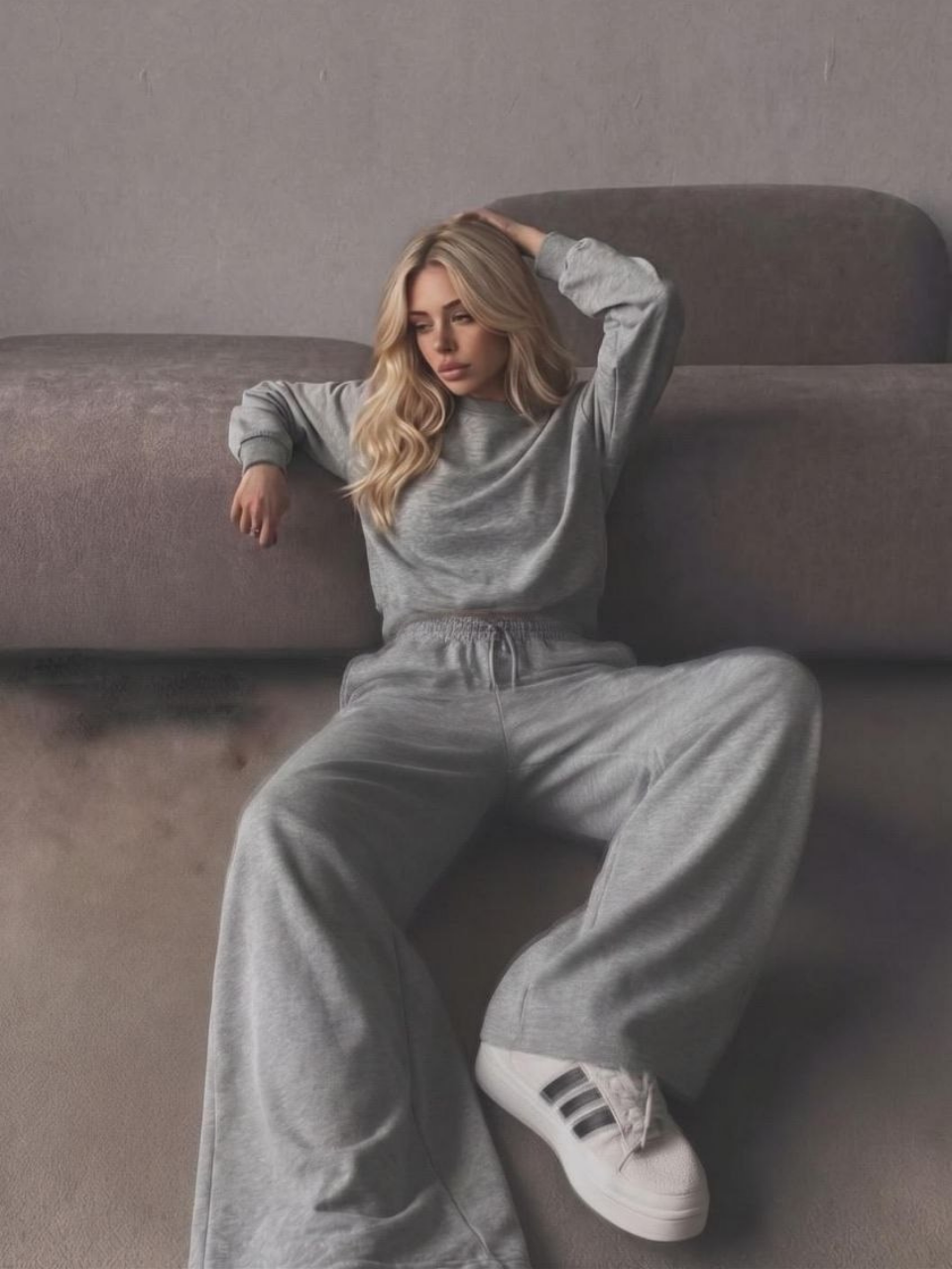 Bisiklet Yaka Sweat Pantolon Takım Gri