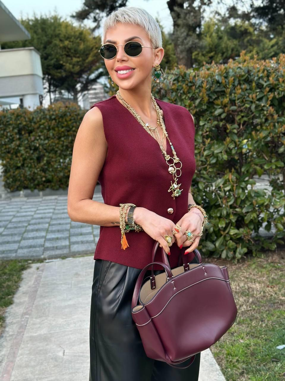 BORDO ÇELİK ÖRME 2 DÜĞMELİ TRİKO YELEK