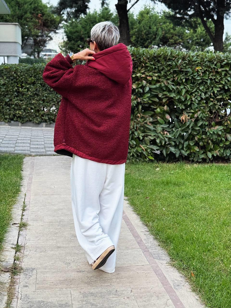 BORDO KAPÜŞONLU TEDDY MONT