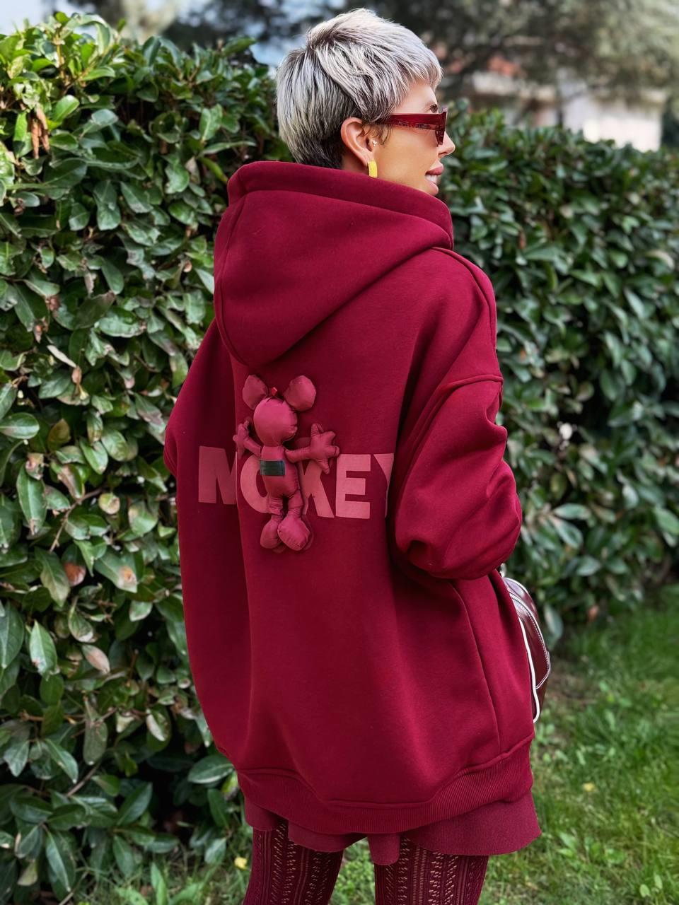 BORDO S.STUDIO MICKEY TASARIM HOODİE